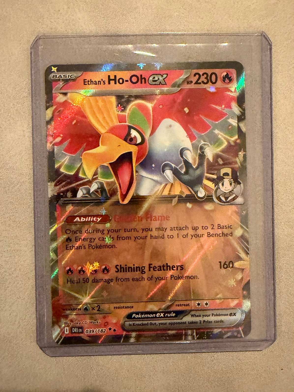 Ethan’s Ho-Oh EX DRI 039/182 pokemon kaart, Ophalen of Verzenden, Nieuw, Losse kaart, Foil