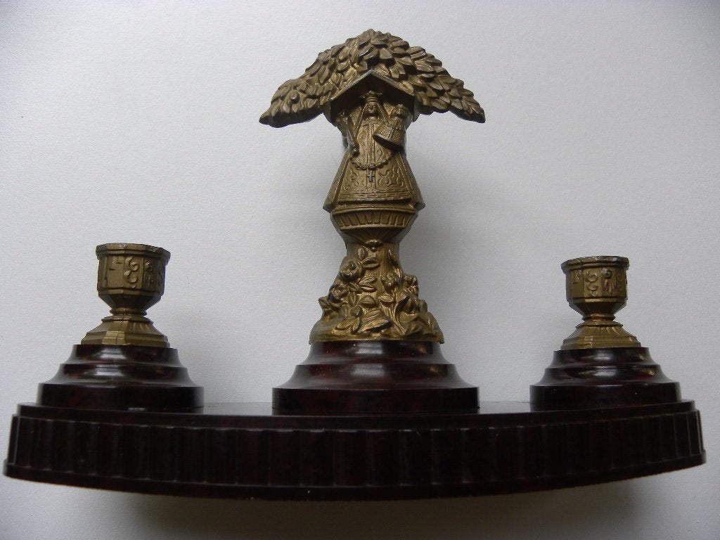 Antiek katholiek huisaltaartje met Maria en kandelaars, Antiek en Kunst, Ophalen of Verzenden