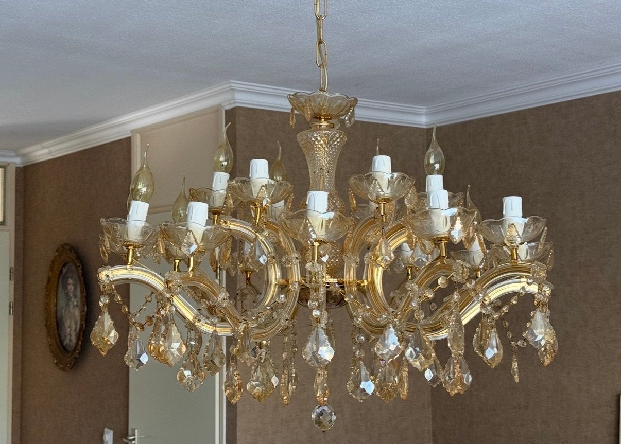 3x Grote gouden kroonluchters, Ophalen, Gebruikt, E14 (klein), Metaal