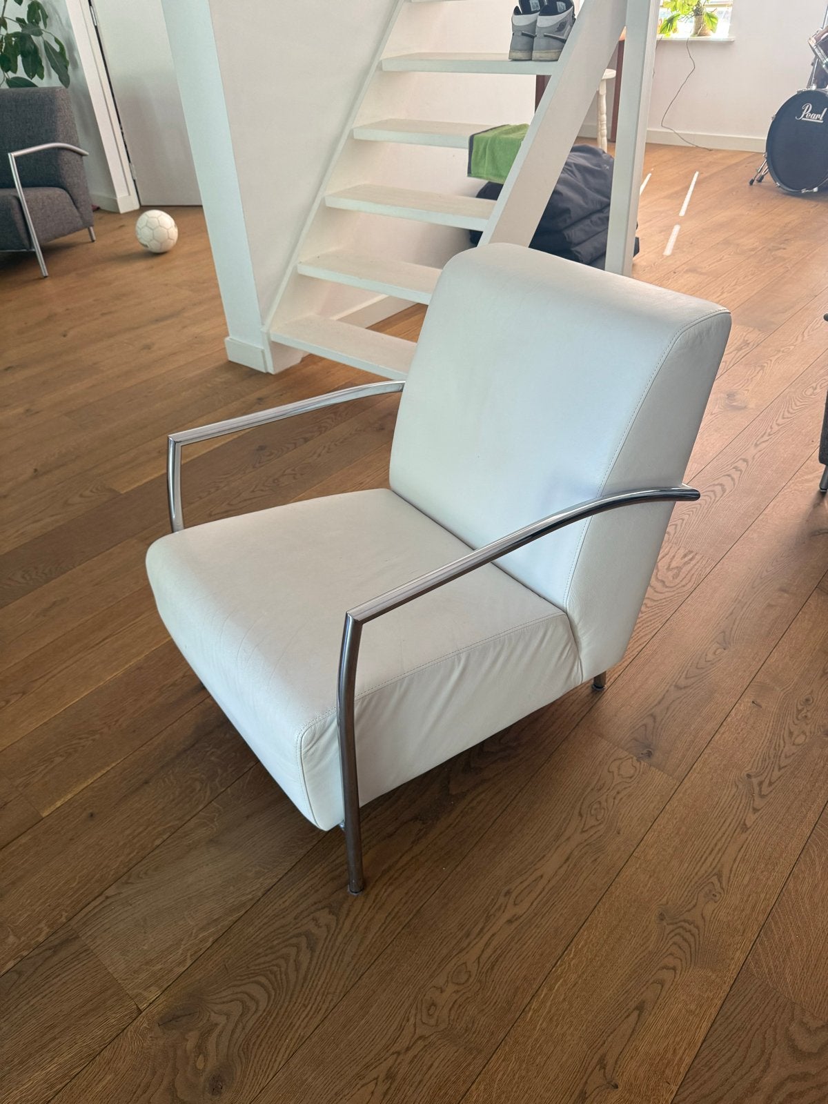 Fauteuil van Montel - Wit leer en chroom, Ophalen, Gebruikt, Leer, 75 tot 100 cm