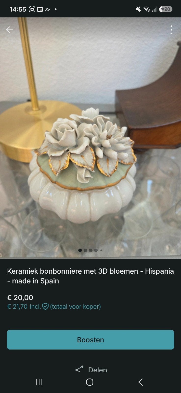 Keramiek bonbonnière met 3D bloemen - Hispania, Antiek en Kunst, Ophalen of Verzenden