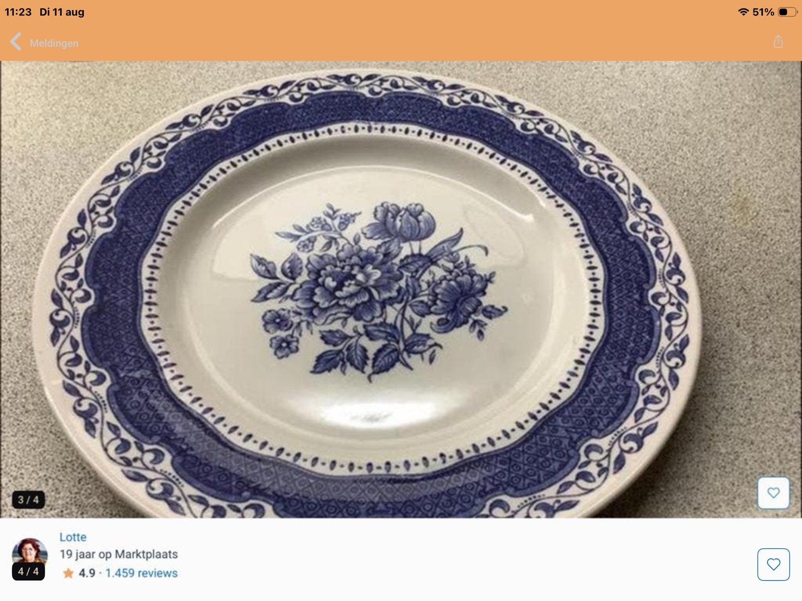 Antiek Staffordshire Ironstone bord - Blauw bloemmotief, Antiek en Kunst, Antiek | Servies los, Ophalen of Verzenden