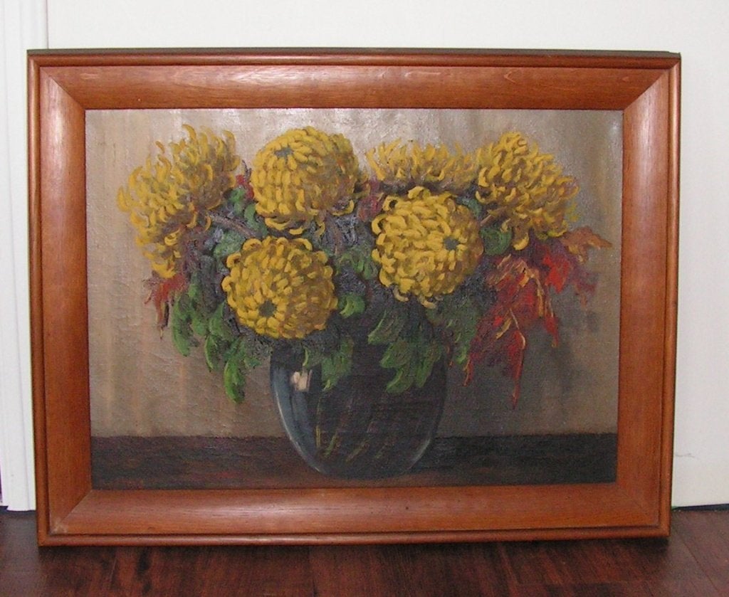 Schilderij Vaas met Gele Chrysanten, 50 – 75, ., Ophalen of Verzenden, Zo goed als nieuw