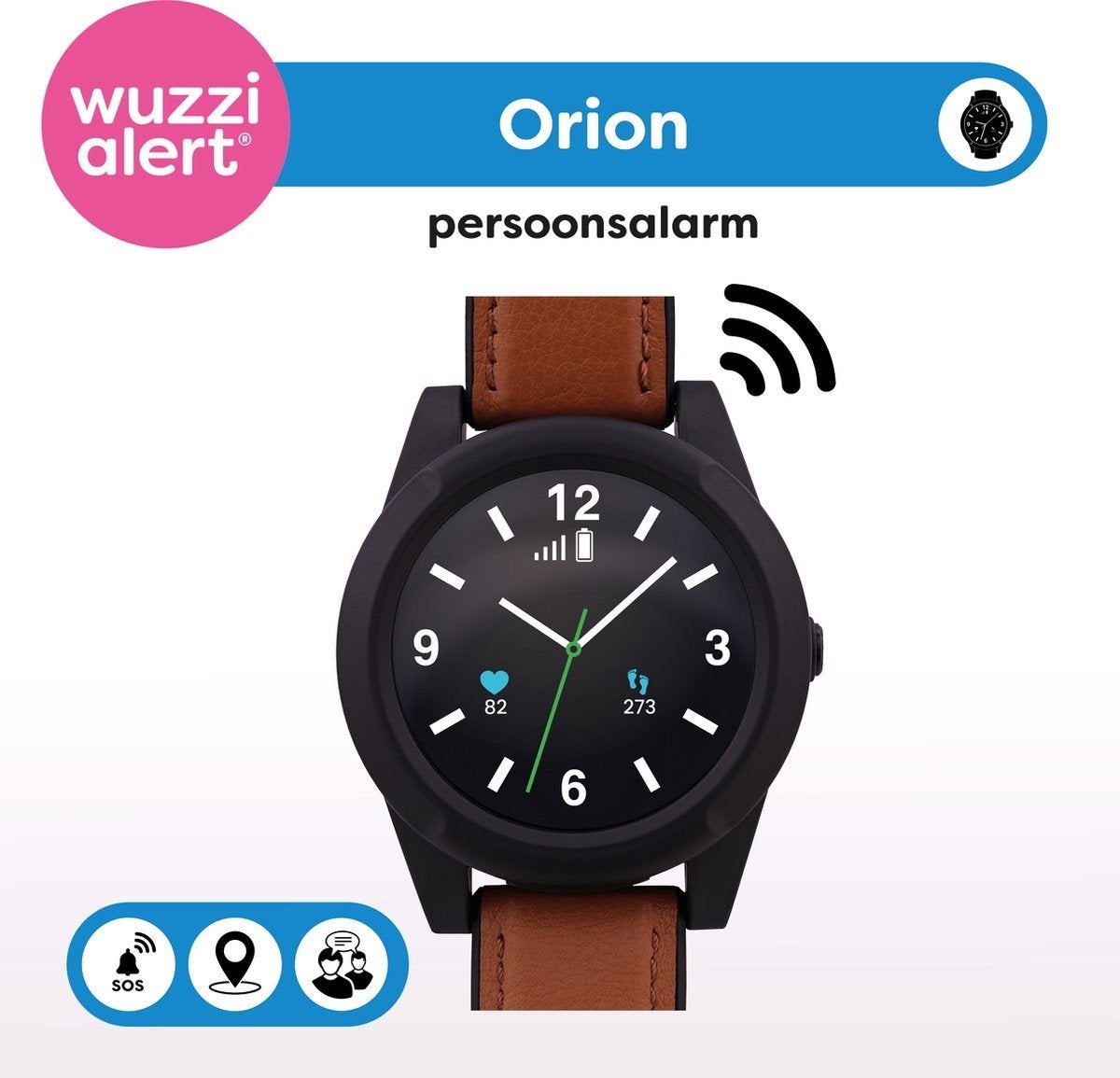 Wuzzi Horloge Orion 3 - Persoonsalarm met GPS, Zwart, Ophalen of Verzenden, Zo goed als nieuw, Waterdicht