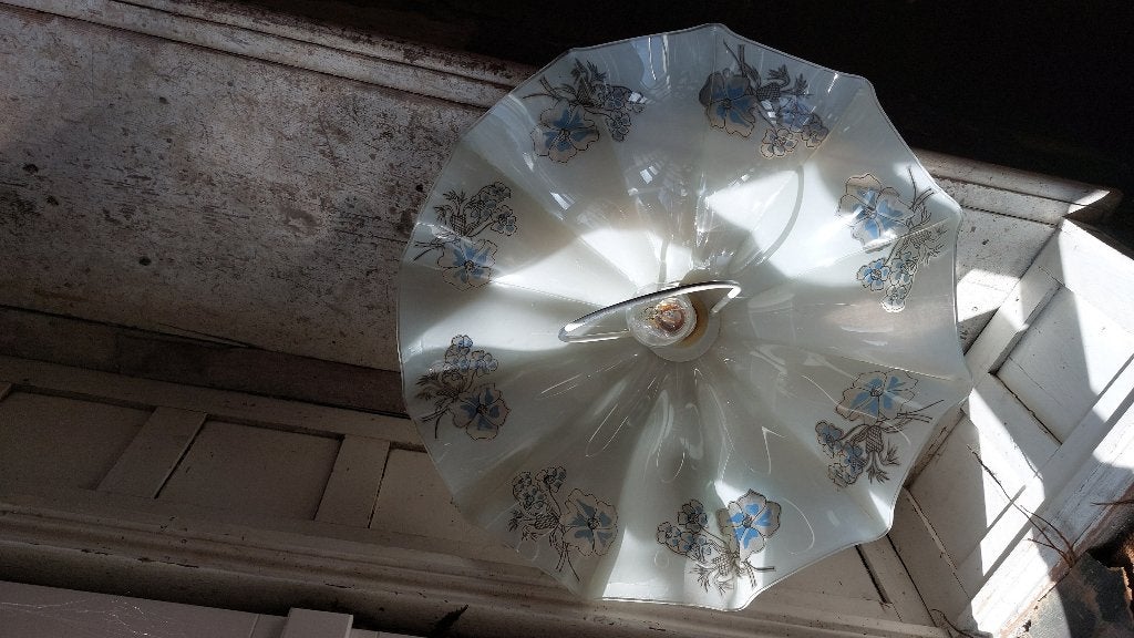 lamp hanglamp keukenlamp glas vintage wit blauw, Huis en Inrichting, Lampen | Hanglampen, Ophalen of Verzenden, Glas