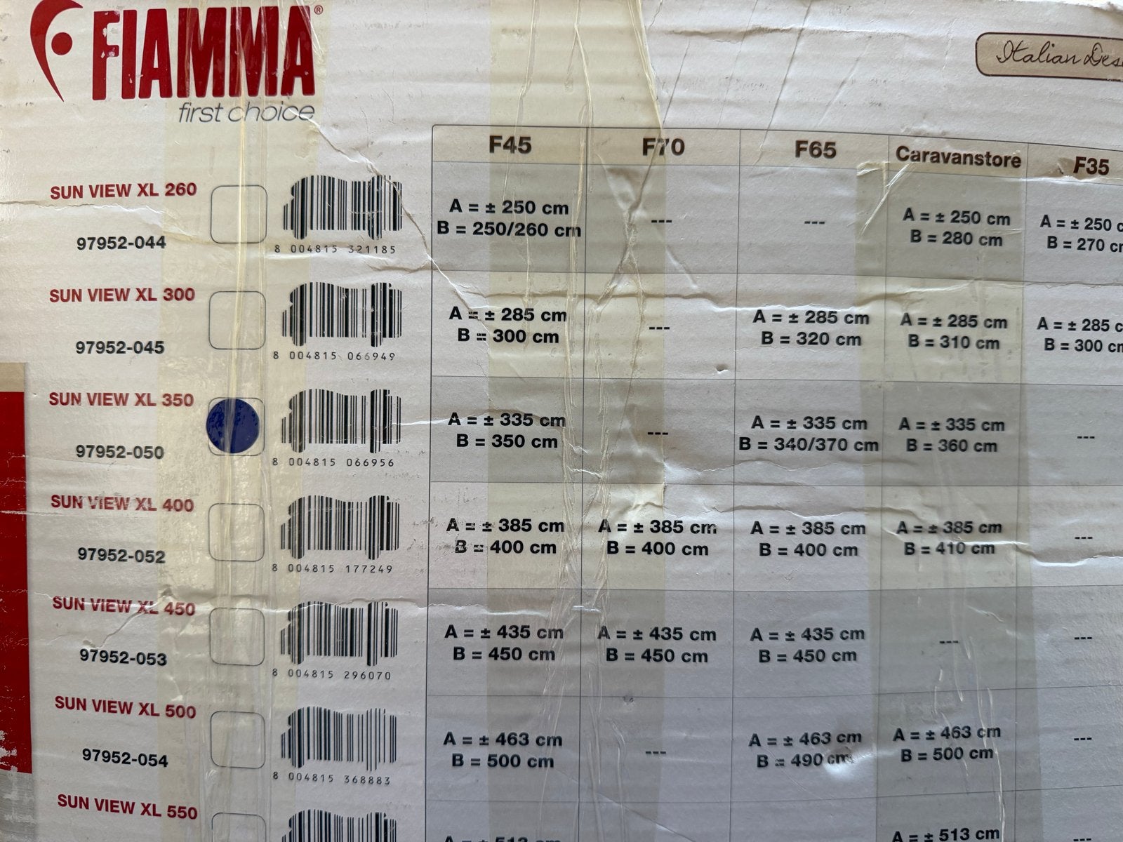 Fiamma Sun View XL 350 sun blocker Caravan, kleur wit., Ophalen of Verzenden, Zo goed als nieuw