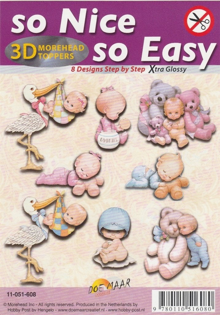 3D Morehead Toppers 8 zakjes assorti baby 11-051-608, Hobby en Vrije tijd, Kaarten | Zelf maken, Nieuw, Overige typen, Kind, Ophalen of Verzenden