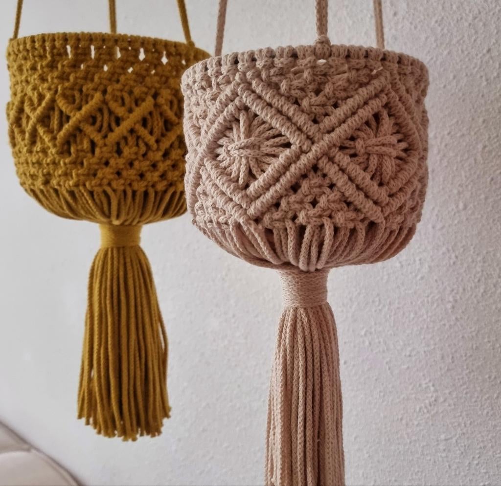 Macrame plantenmandjes, Ophalen of Verzenden, Nieuw, Rond, Hout