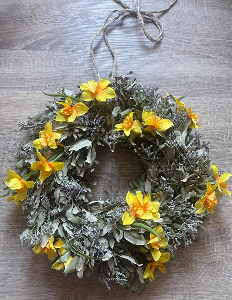 Zijden Narcissen & Droogbloemen Krans met Olijftakken, Ophalen, Nieuw