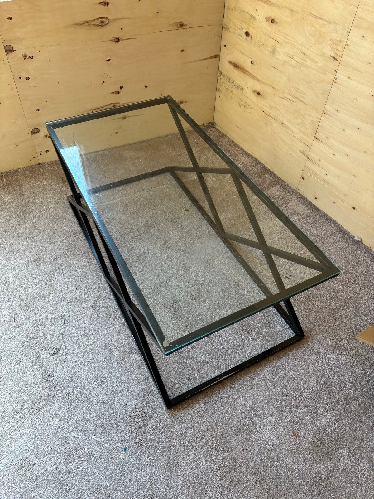 Salontafel 60x120 met zwart onderstel en glasplaat, Ophalen, Gebruikt, 100 tot 150 cm, 50 tot 100 cm