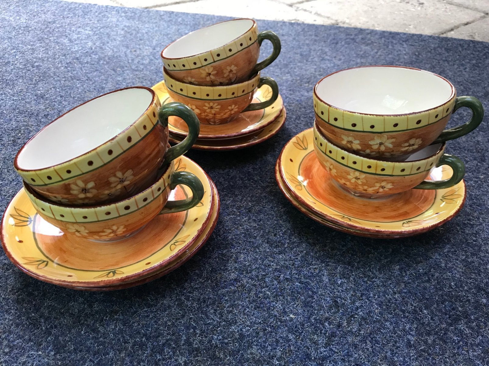 Vintage hand beschilderde kop en schotels Jaliang, Antiek en Kunst, Ophalen of Verzenden