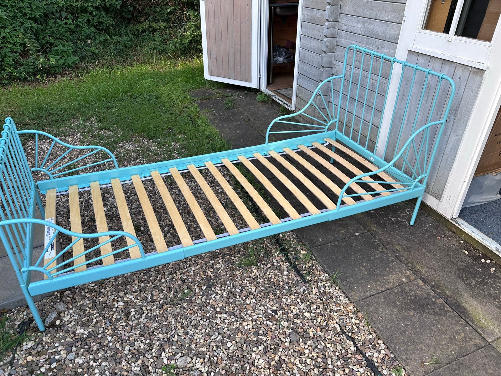 IKEA Minnen uitschuifbaar kinderbed, turquoise, Ophalen, 80 cm, 200 cm, Metaal