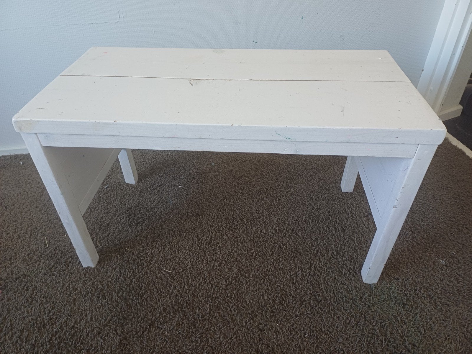Gebeitst/gelakt vurenhouten kindertafeltje/bankje 80x40x46,5, Ophalen, Gebruikt, Tafel(s) en Stoel(en)