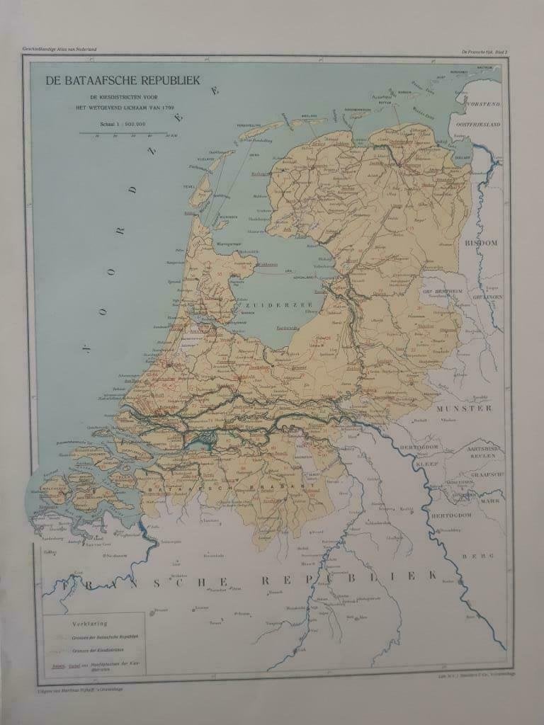 B088/ Plattegrond Bataafsche Republiek in 1799. Litho 1926, Ophalen of Verzenden