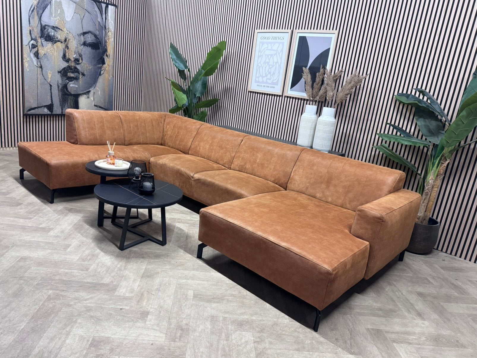 ZGAN | De Bommel U-Bank/Hoekbank Microleer - Cognac - 355cm