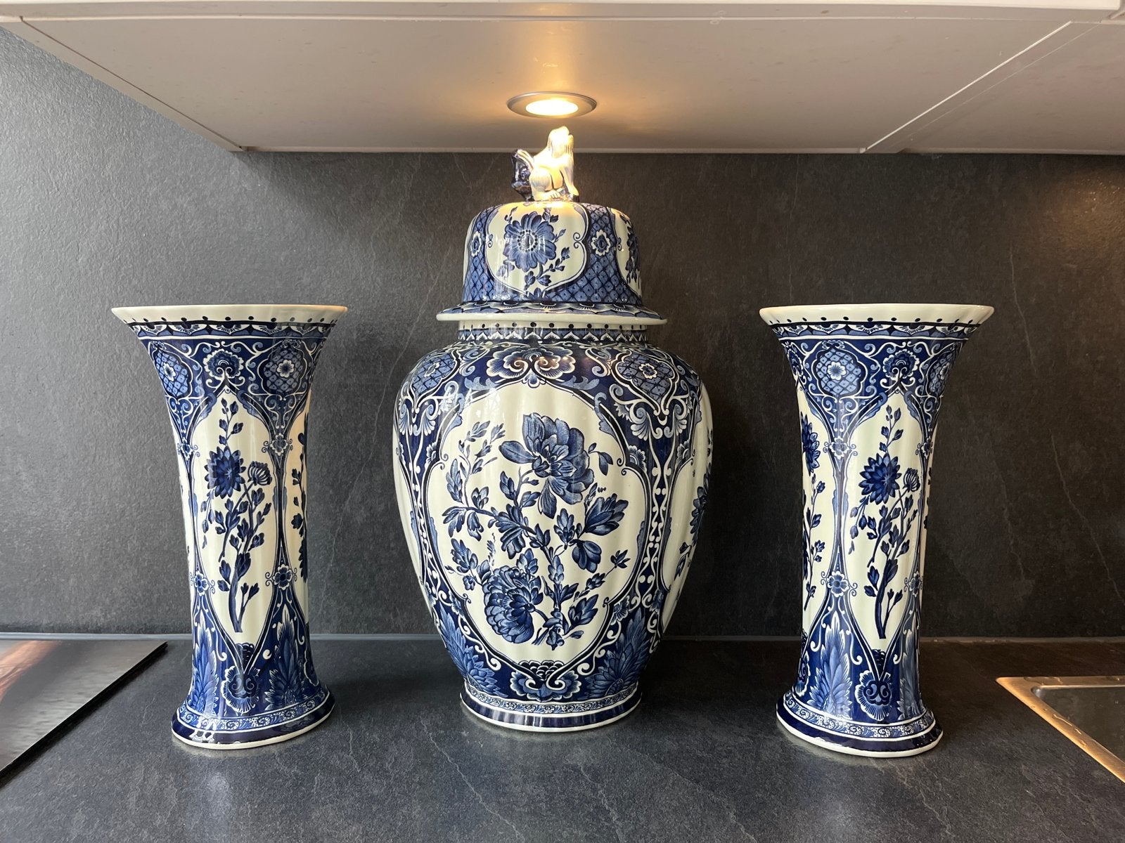 Delfts Blauw Vaas Set - Royal Sphinx Boch Holland, Ophalen