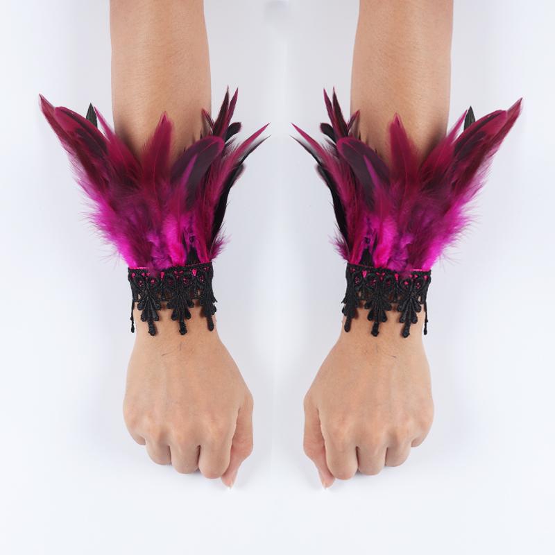 Roze veren dames handschoenen victoriaanse burlesque punk, Verzenden, Nieuw, Handschoenen