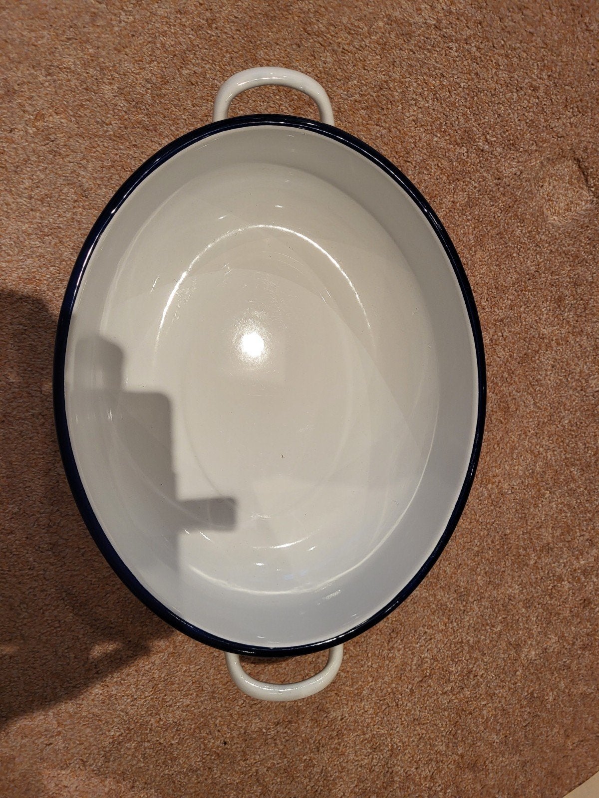 Klassieke witte emaille teil met donkerblauwe rand, Ophalen of Verzenden