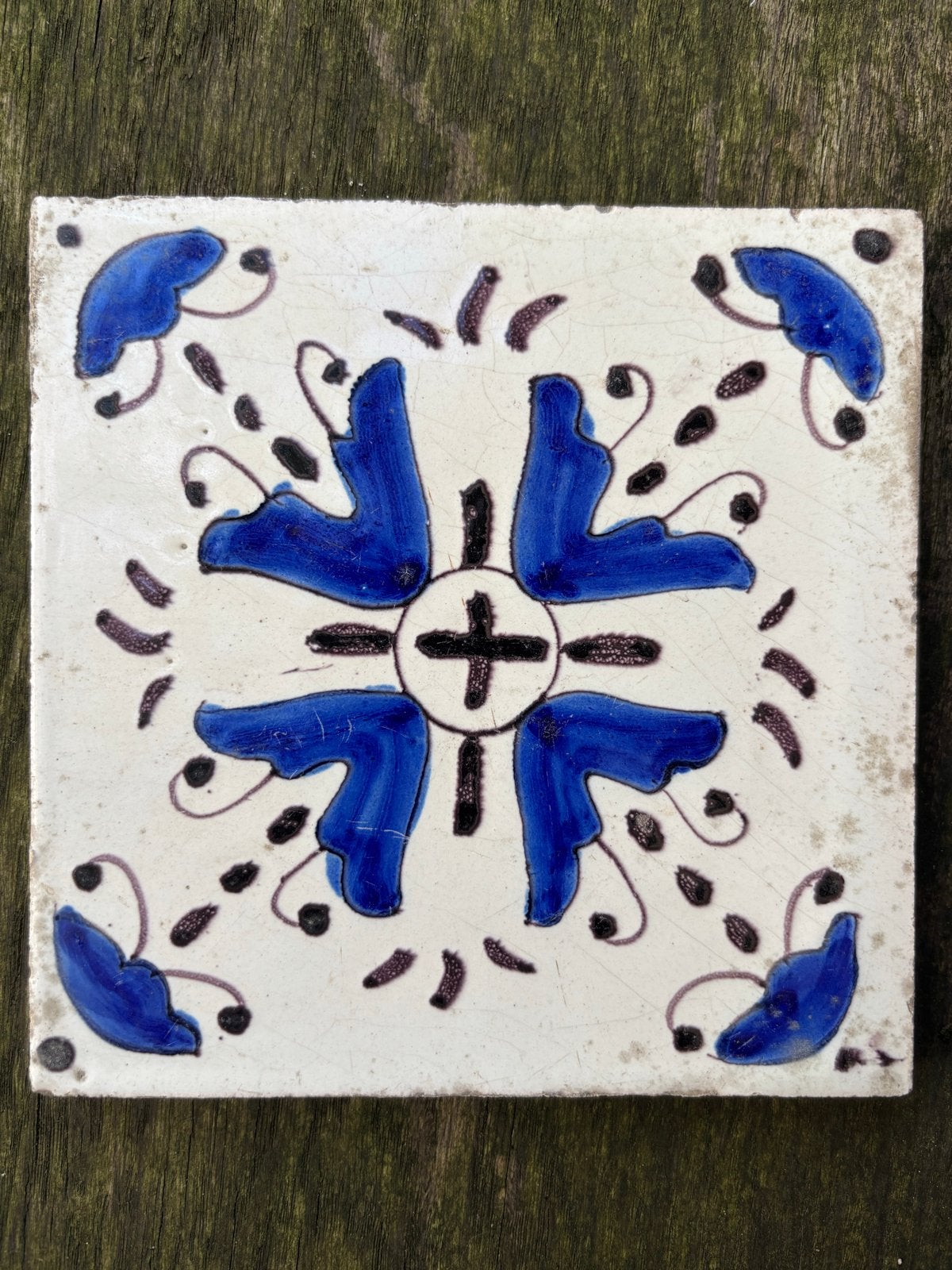 10 Antieke Delftse Klokjestegels - Blauw/Zwart Motief, Ophalen