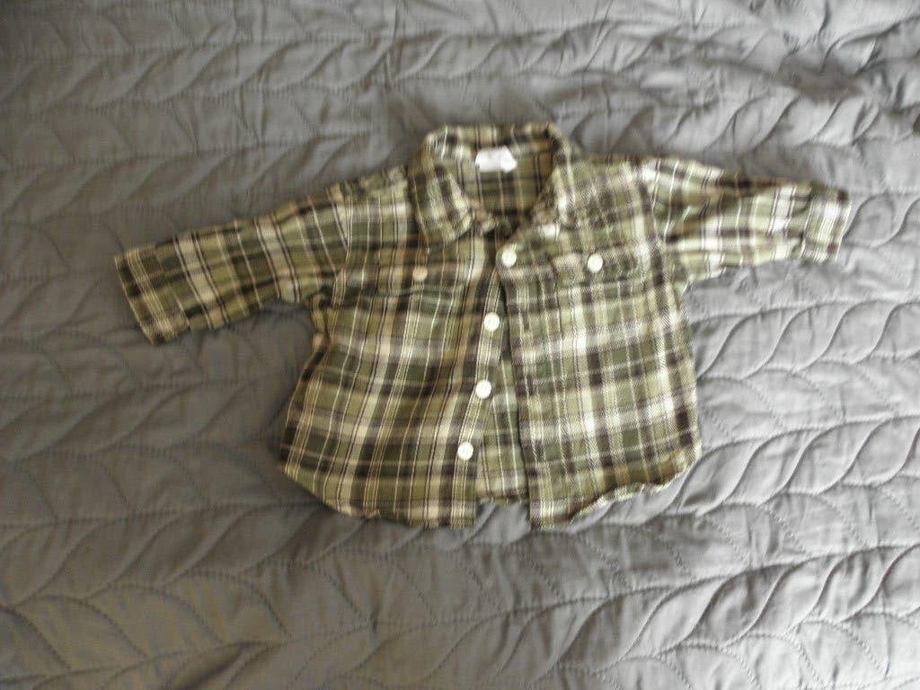 Khaki groen beige katoen geruit overhemdje OLD NAVY 62 zgan, Ophalen of Verzenden, Zo goed als nieuw, Jongetje, Old Navy