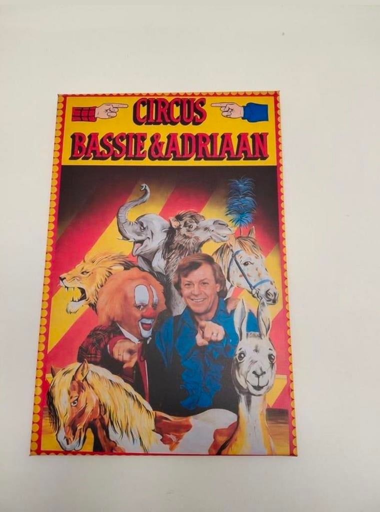 Circus Bassie en Adriaan Canvas 60x40cm., Ophalen of Verzenden, Zo goed als nieuw, Tv, Poster