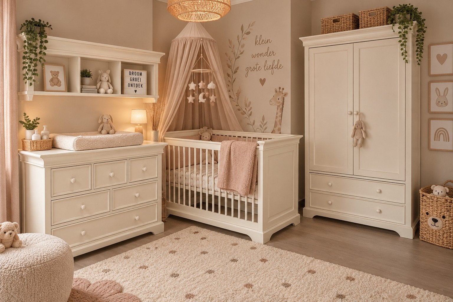 Complete Babykamer: Kast, Commode met Bovenkastje & Ledikant, Ophalen, Gebruikt, Jongetje of Meisje