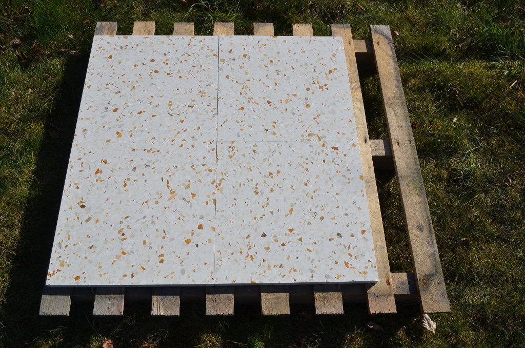Terrazzo tegels 40x40 en 60x60 wit/geel granito Sovicille, 60 cm of meer, Nieuw, Ophalen of Verzenden, 10 m² of meer