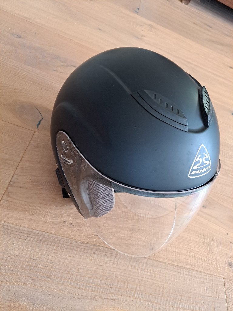 Als nieuw! Motorhelm mat zwart en lederen handschoenen., Motoren, Integraalhelm, Tweedehands, Ophalen, Overige merken
