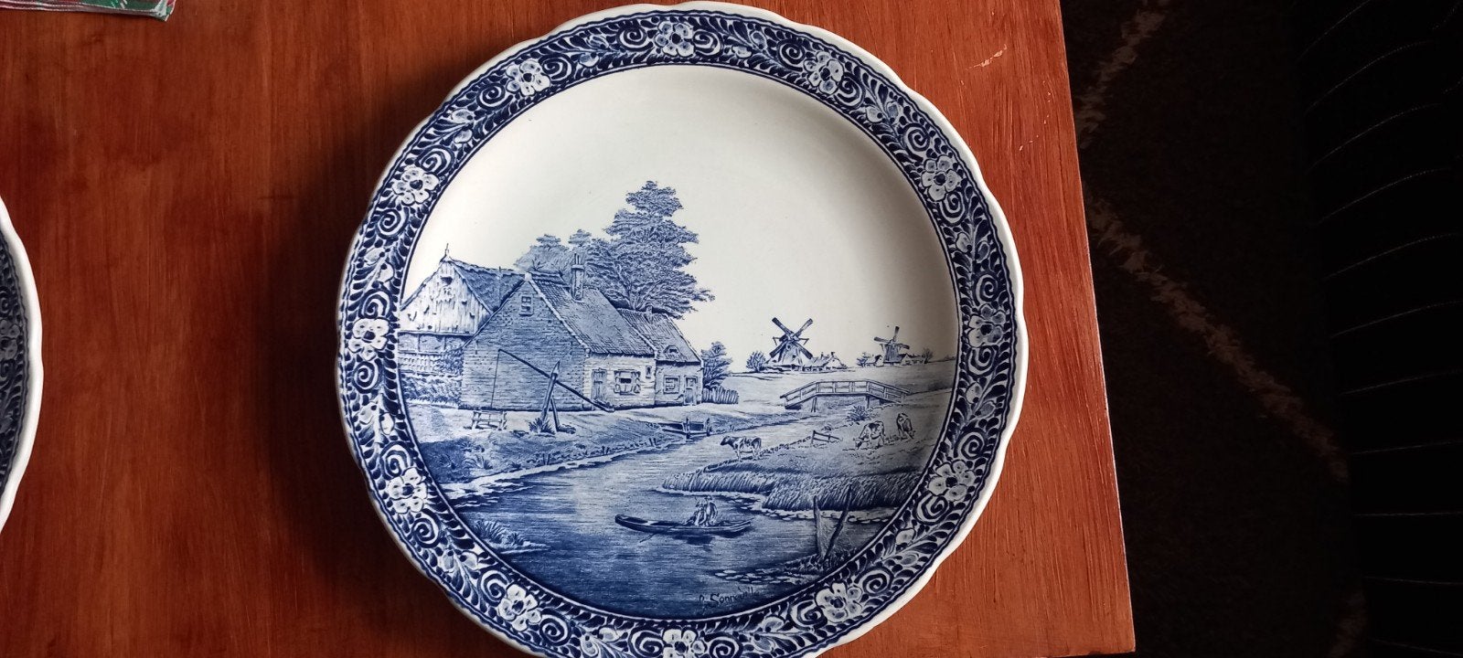 Boch Delfts blauw decoratief bord met Hollands landschap, Antiek en Kunst, Ophalen