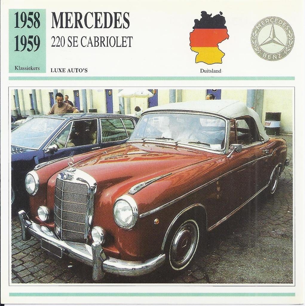 ma844 autokaart mercedes 220 se cabriolet( 1958 - 1959, Ophalen of Verzenden, Zo goed als nieuw, Auto's