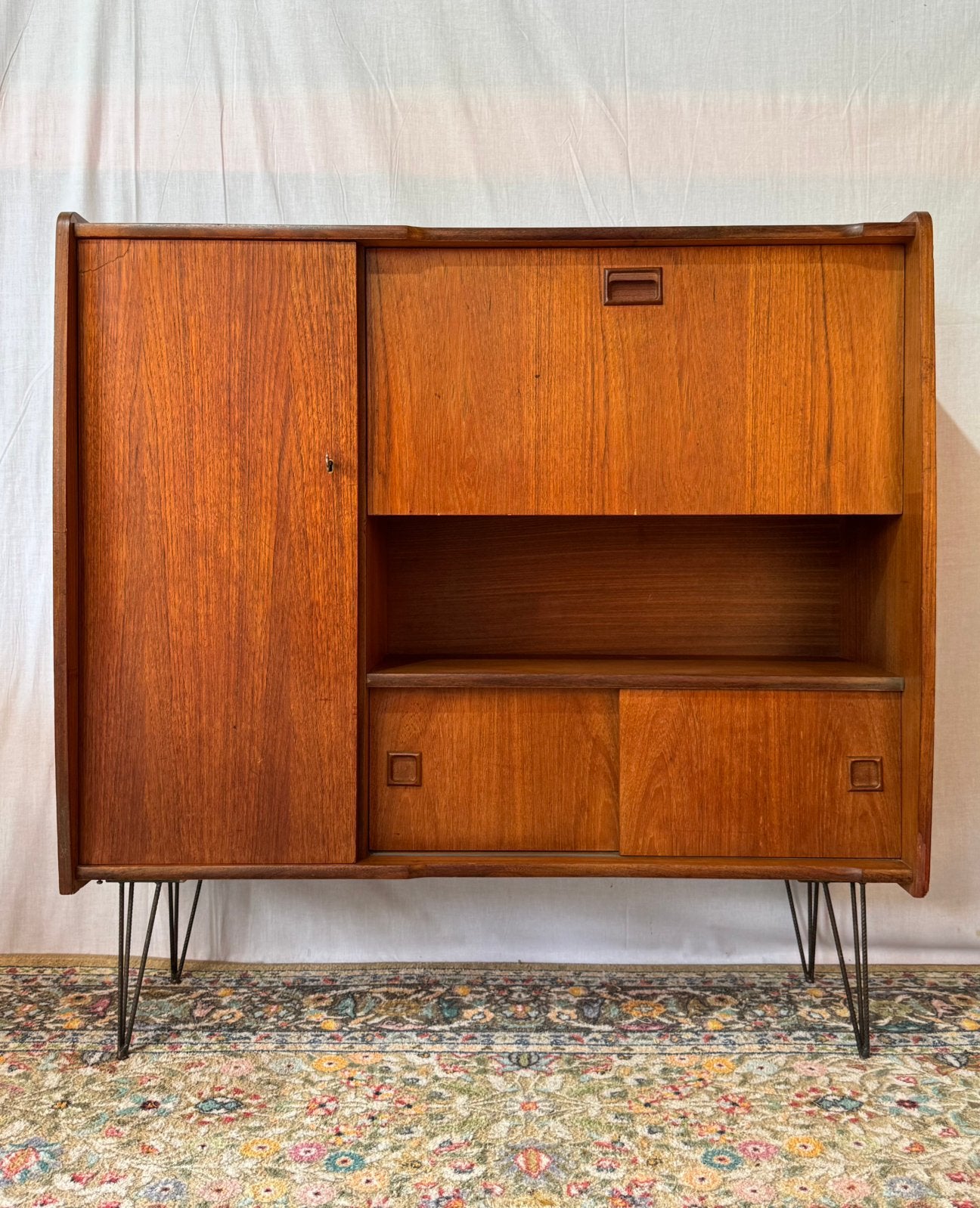Vintage Teak Wandmeubel Retro Kast / Dressoir, Ophalen, Gebruikt