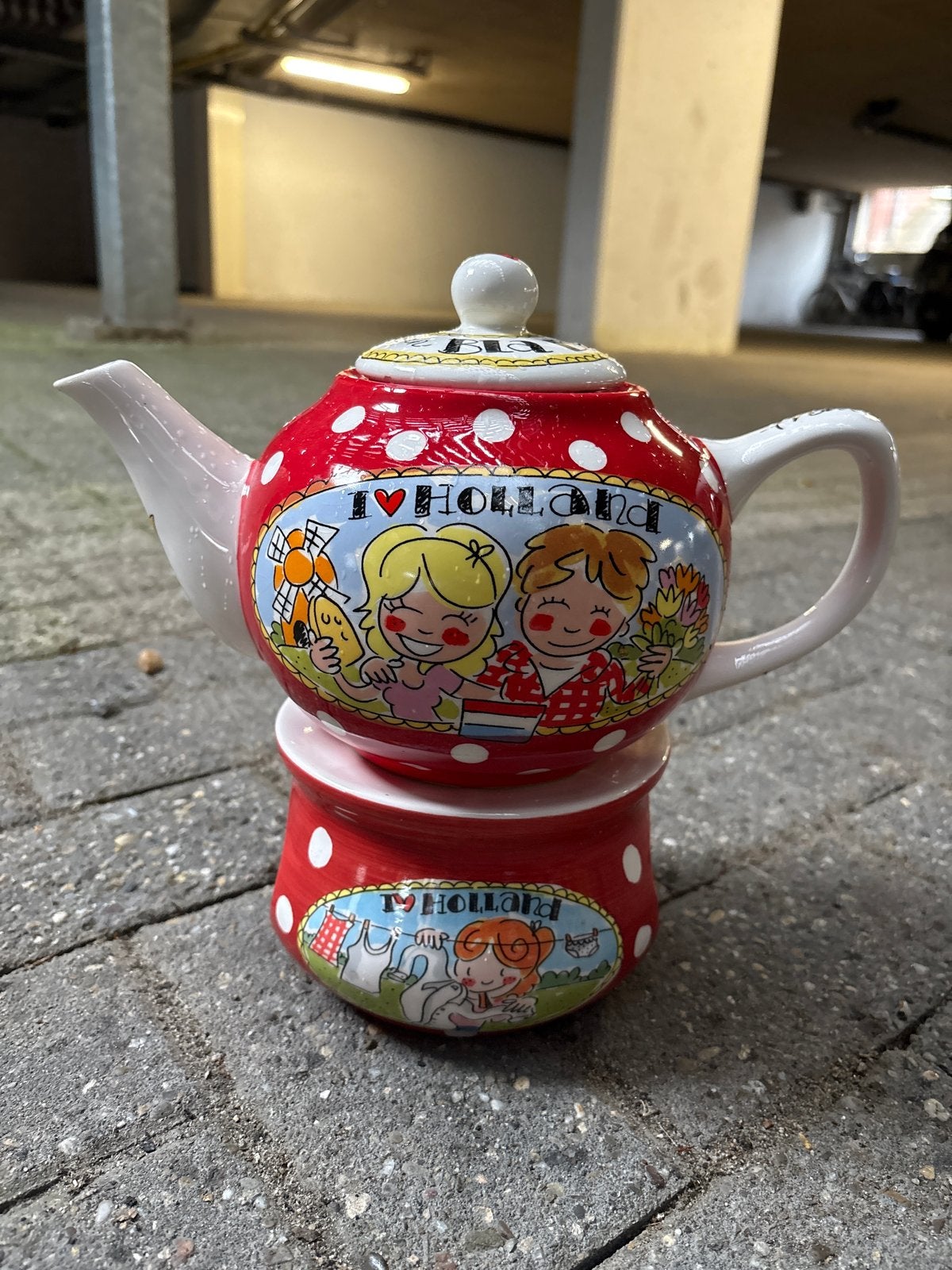 Blond Amsterdam I Love Holland Theepot met theelicht, Huis en Inrichting, Gebruikt, Ophalen of Verzenden, Steen/keramiek, Rood