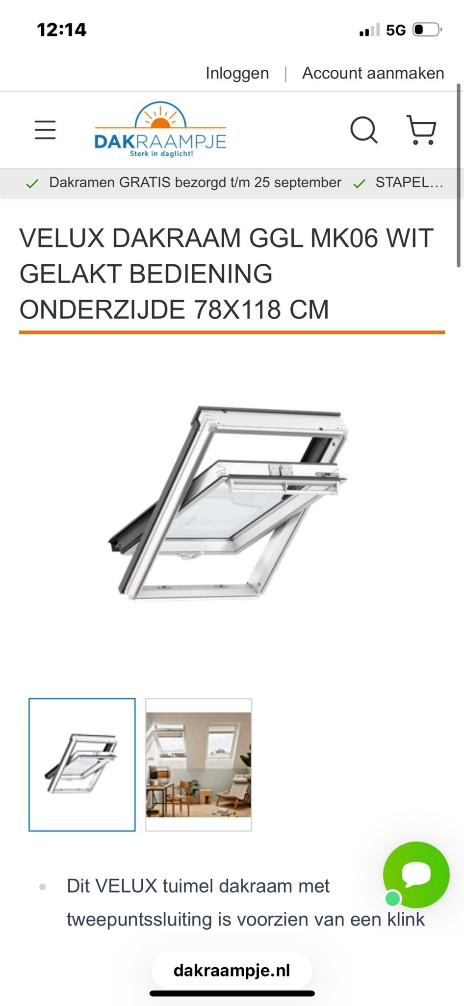 VELUX Dakraam GGL MK06 Wit Gelakt 78x118 cm, nieuw!, Ophalen, Nieuw, Dakraam, 80 tot 120 cm