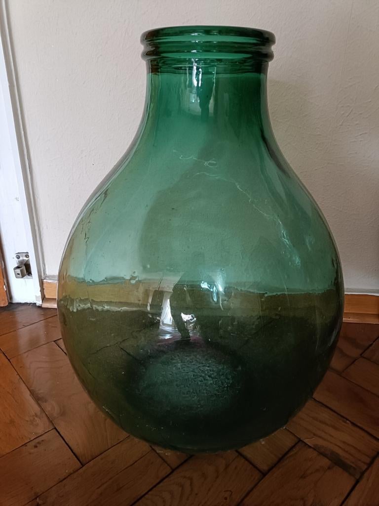 Grote groene glazen vaas - Vintage decoratie, Antiek en Kunst, Ophalen