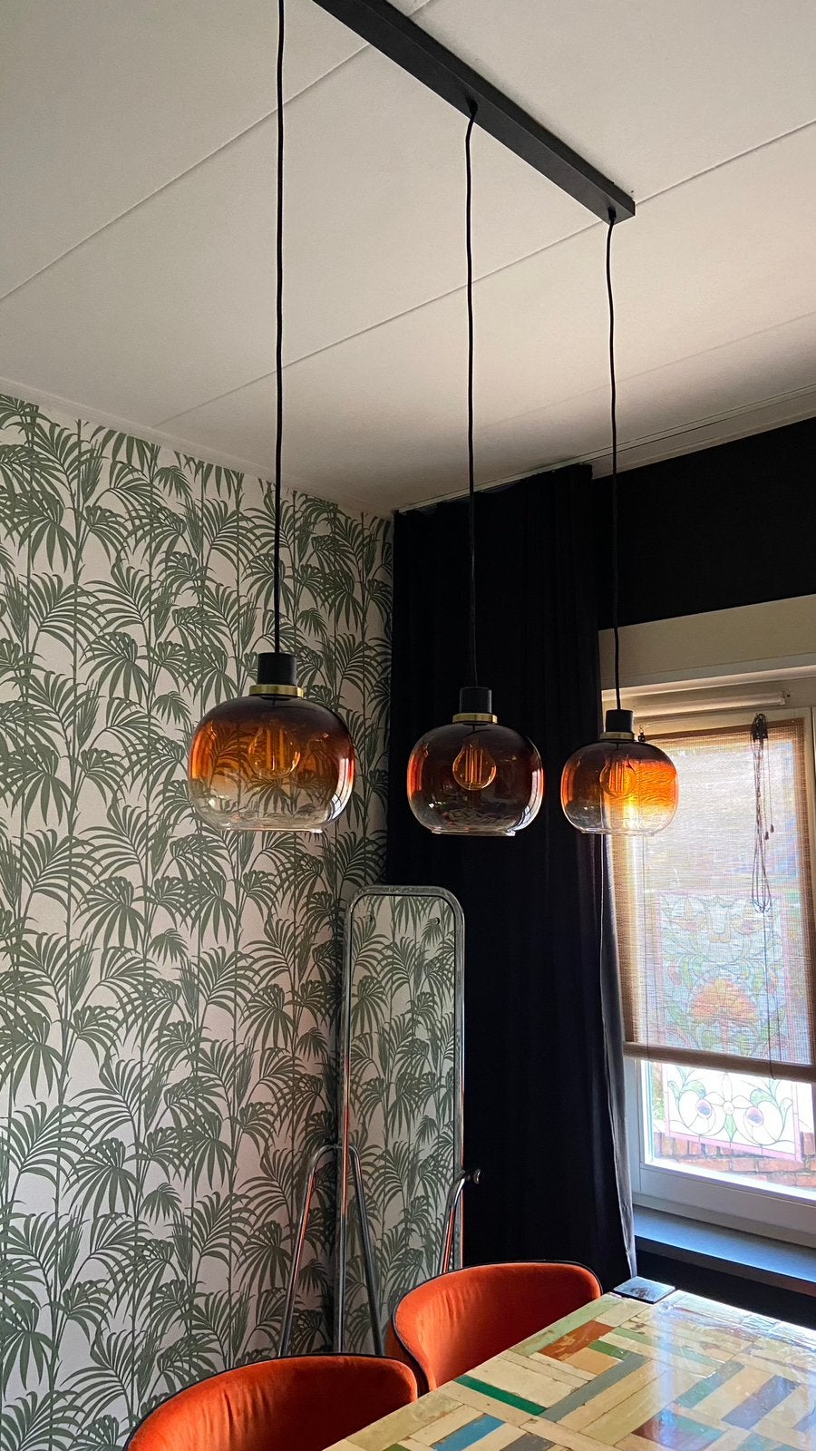 Hanglamp met 3 Glazen bollen, Huis en Inrichting, Ophalen, Gebruikt, E27 (groot), Glas