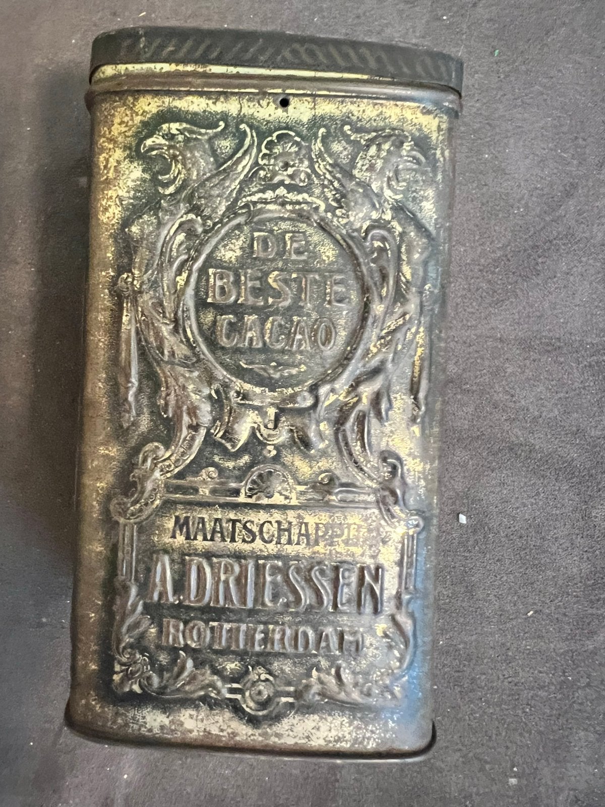 Antiek cacaoblik, Verzamelen, Blikken, Ophalen of Verzenden