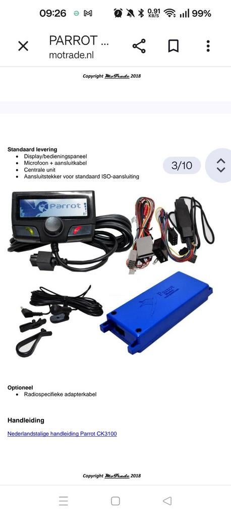 2x Parrot carkitset en diverse auto audio kabels, Verzenden, Gebruikt, Overige kabels