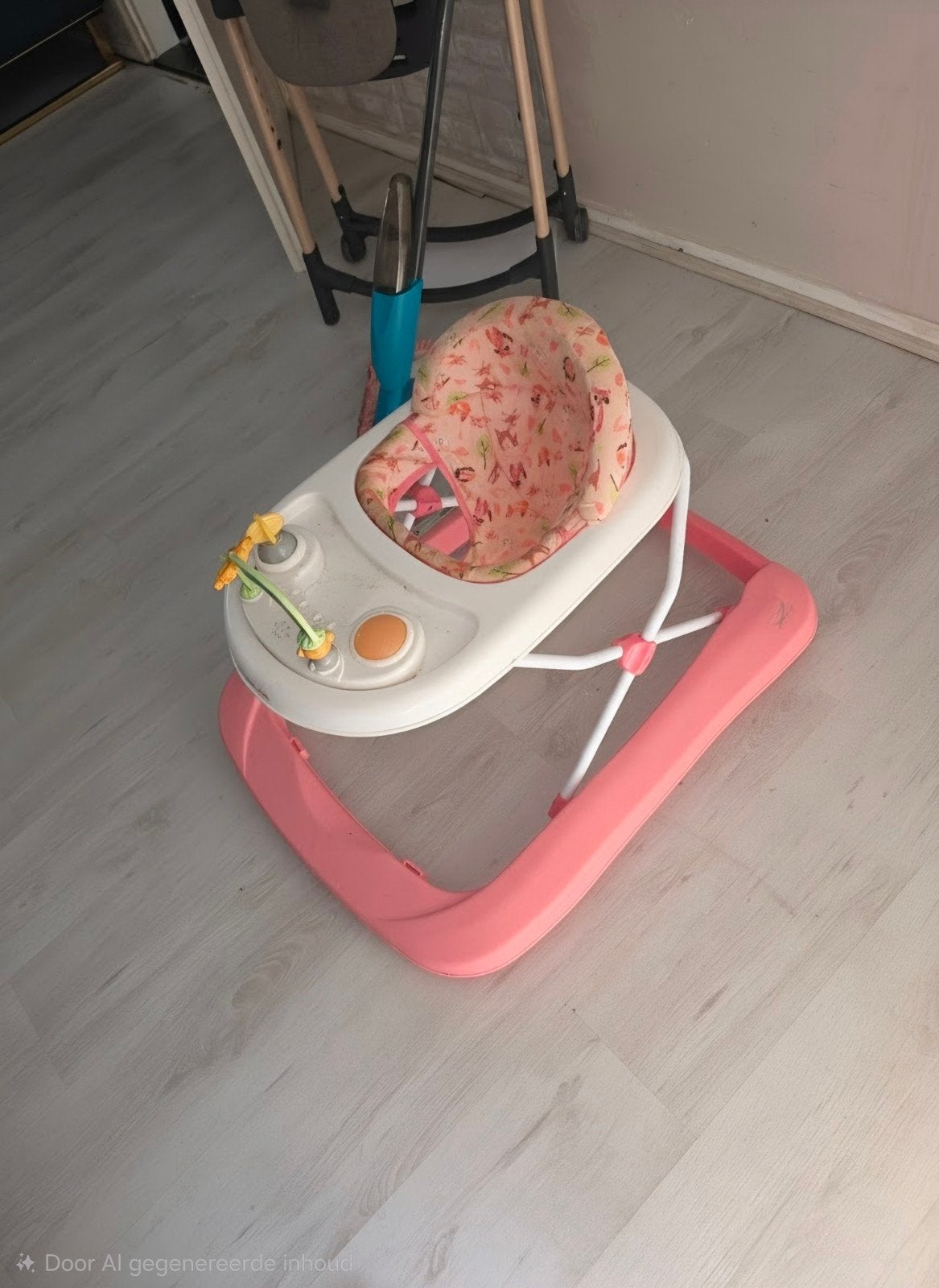 Roze baby loopstoel met speelgoed, Ophalen, Gebruikt