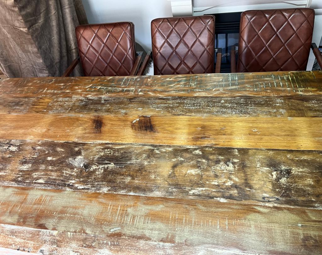 Complete eetkamer mango eetttafel met 6 leren stoelen, Huis en Inrichting, Stoelen, Ophalen of Verzenden, Zo goed als nieuw, Bruin
