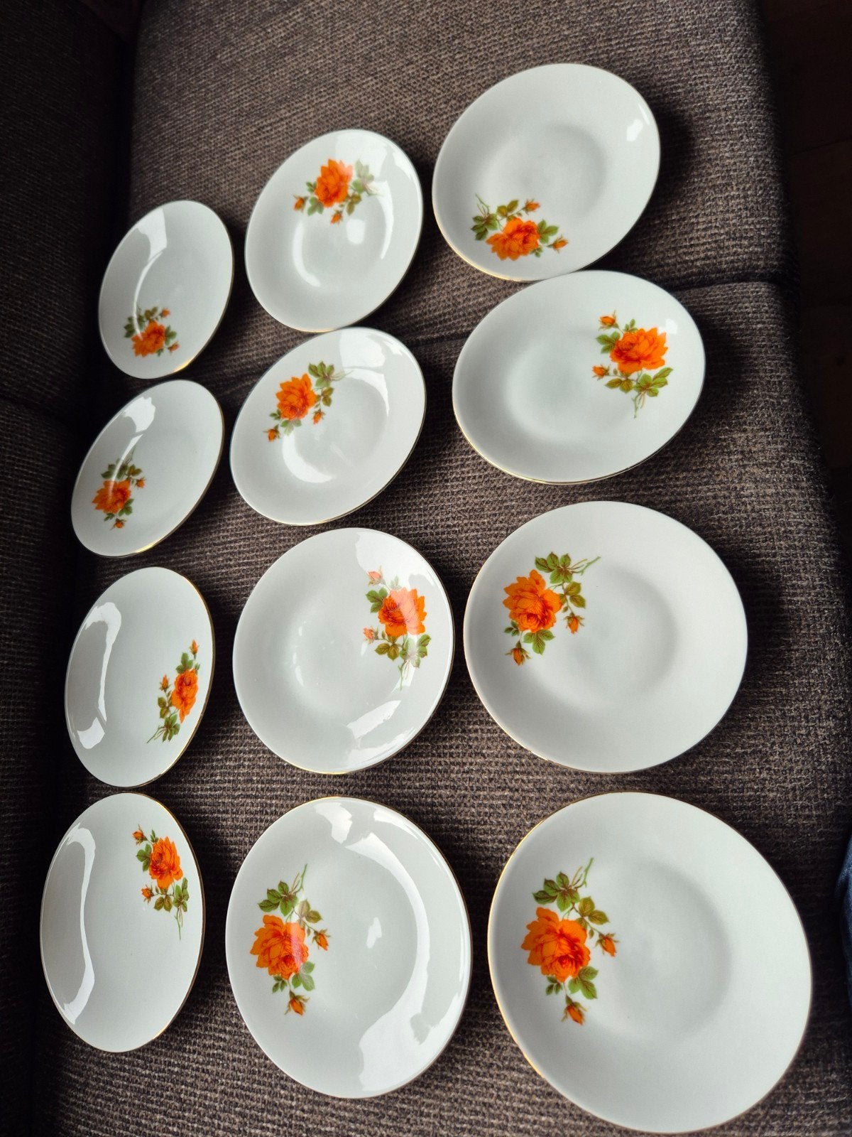 12 J.Kronester Bavaria gebaksbordjes met oranje roos, Ophalen of Verzenden