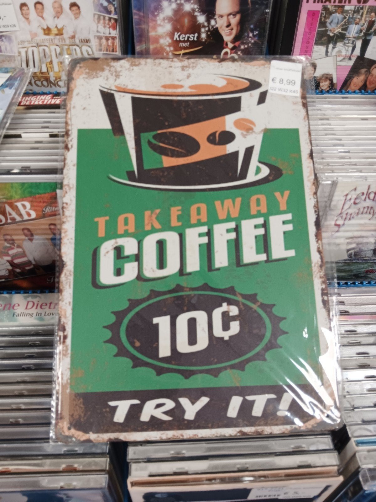 Vintage 'Takeaway Coffee' metalen wandbord, Ophalen of Verzenden, A, A, A