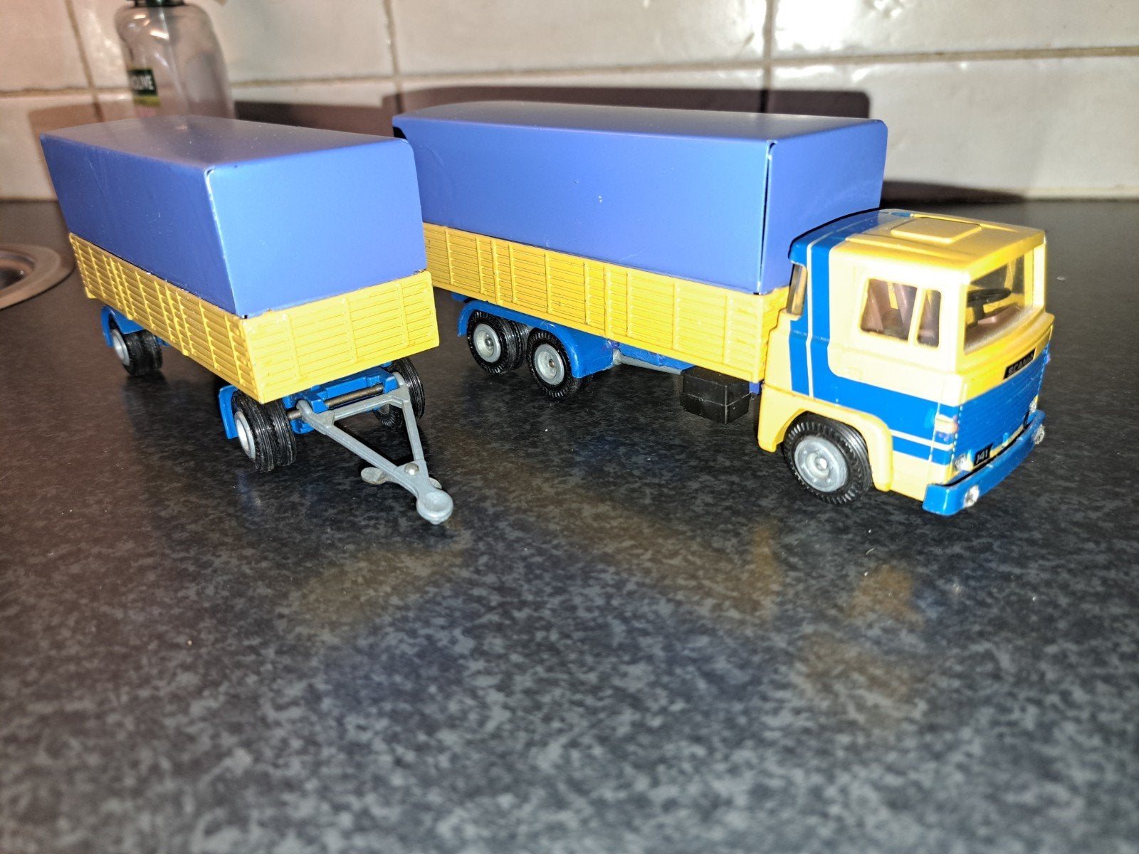 Mooie Tekno Scania VZK Koper vrachtwagen met aanhanger, Ophalen of Verzenden, Gebruikt, Overige merken