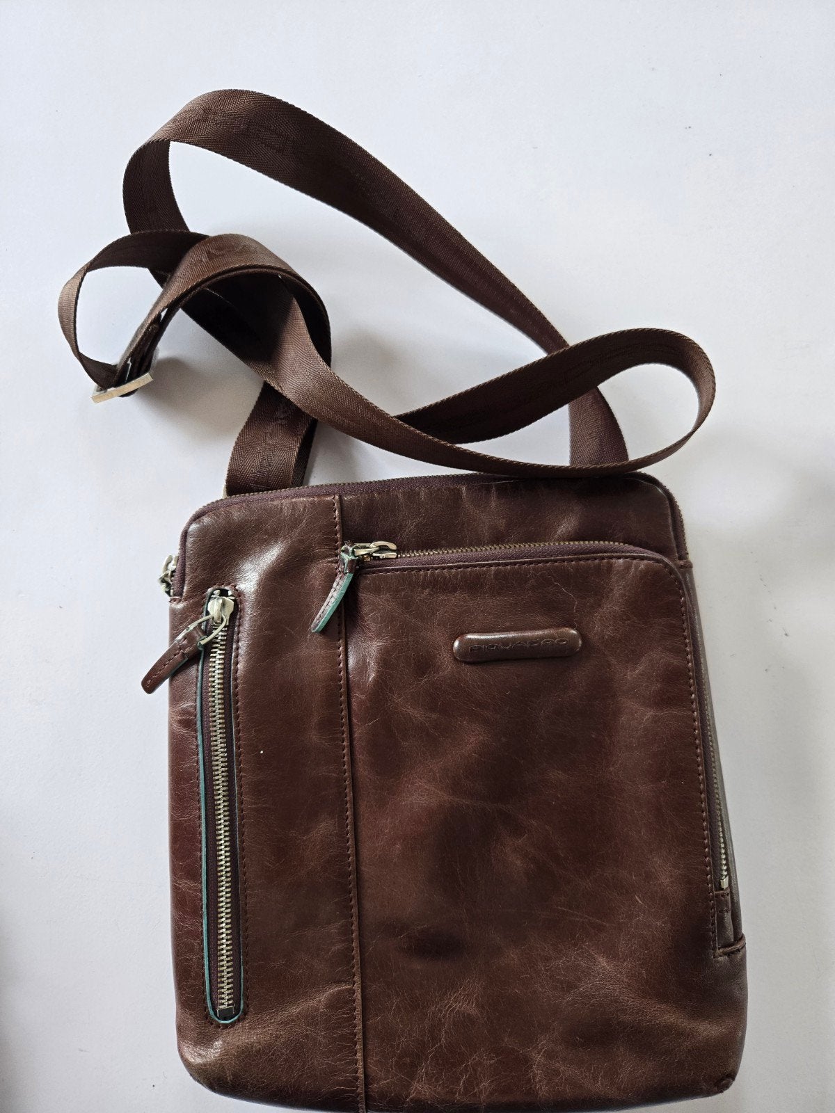 Piquadro Leren Schoudertas Bruin, Overige merken, Gebruikt, Bruin, Verzenden