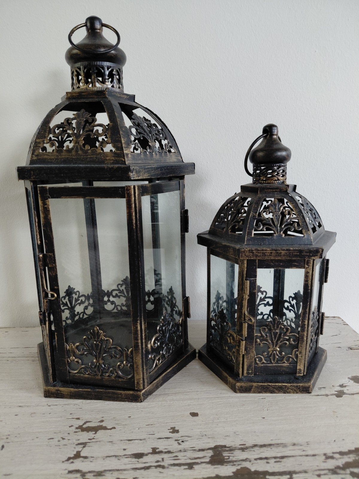 Set van 2 lantaarns - Brons/Zwart - 35x18 cm, Ophalen of Verzenden, Oosters, Metaal, Gebruikt