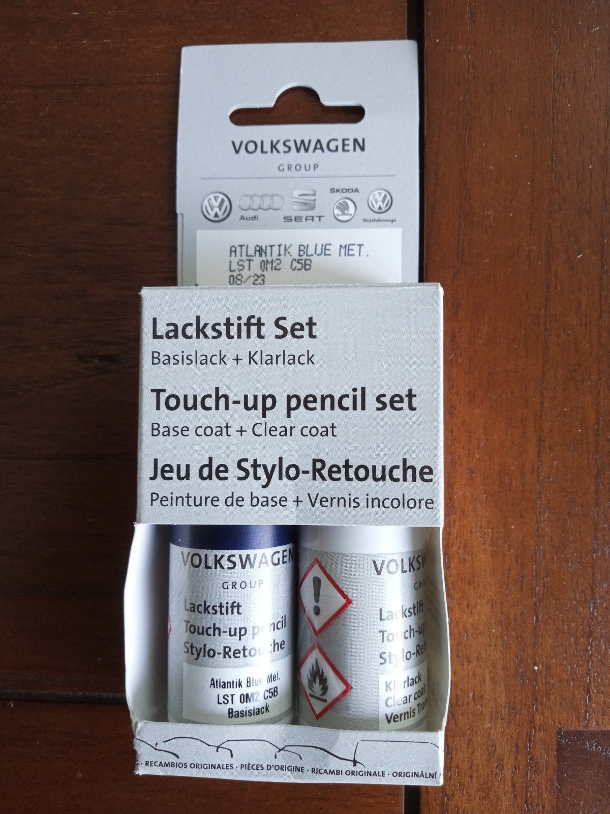 VW Lakstift Atlantic Blue Metallic (LST 0M2 C5B) met blanke, Ophalen of Verzenden