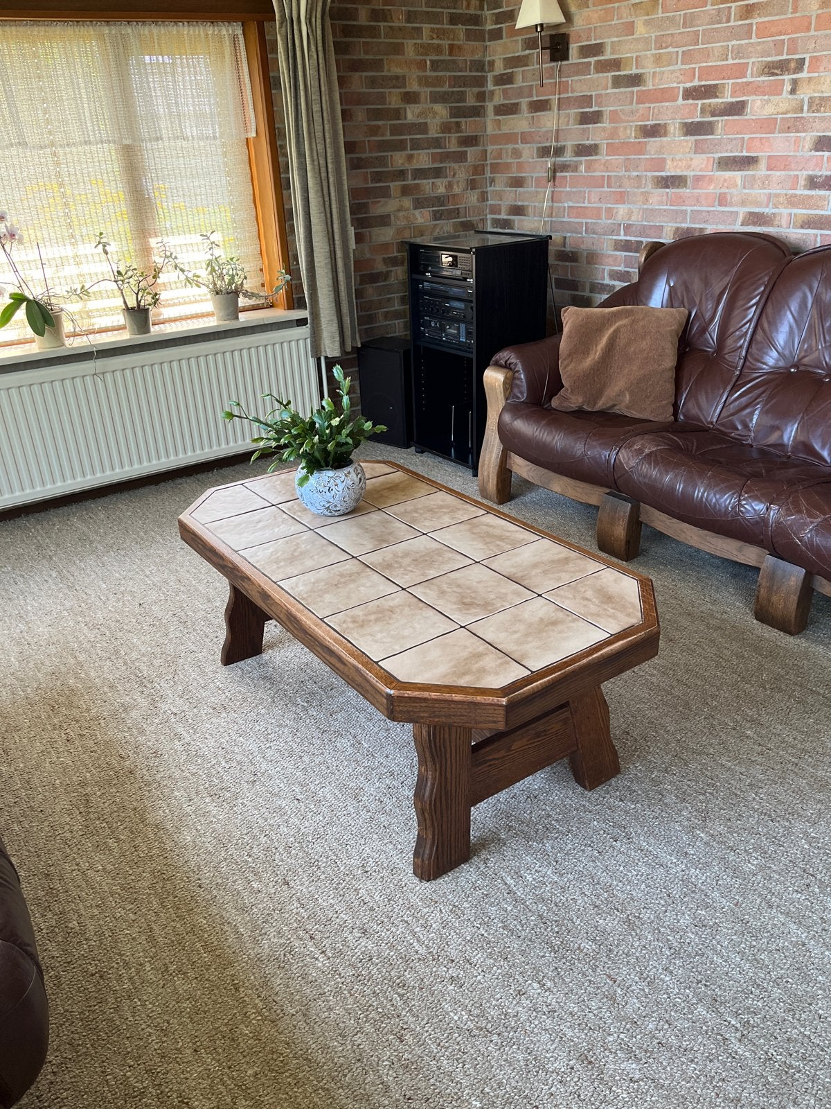 Vintage salontafel met stenen blad, Ophalen, Overige materialen, Gebruikt, 100 tot 150 cm