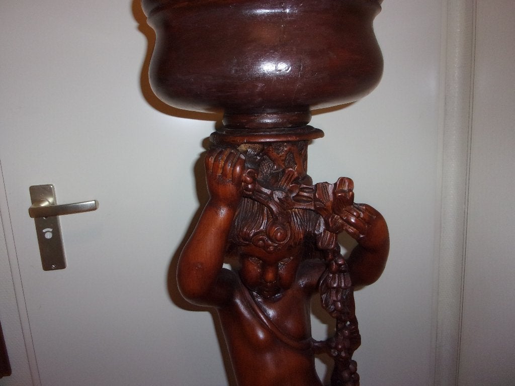Antiek houten barokbeeld van een engel met druiventros, Antiek en Kunst, Ophalen, Overige onderwerpen, Handgemaakt, 1 meter - 2 meter