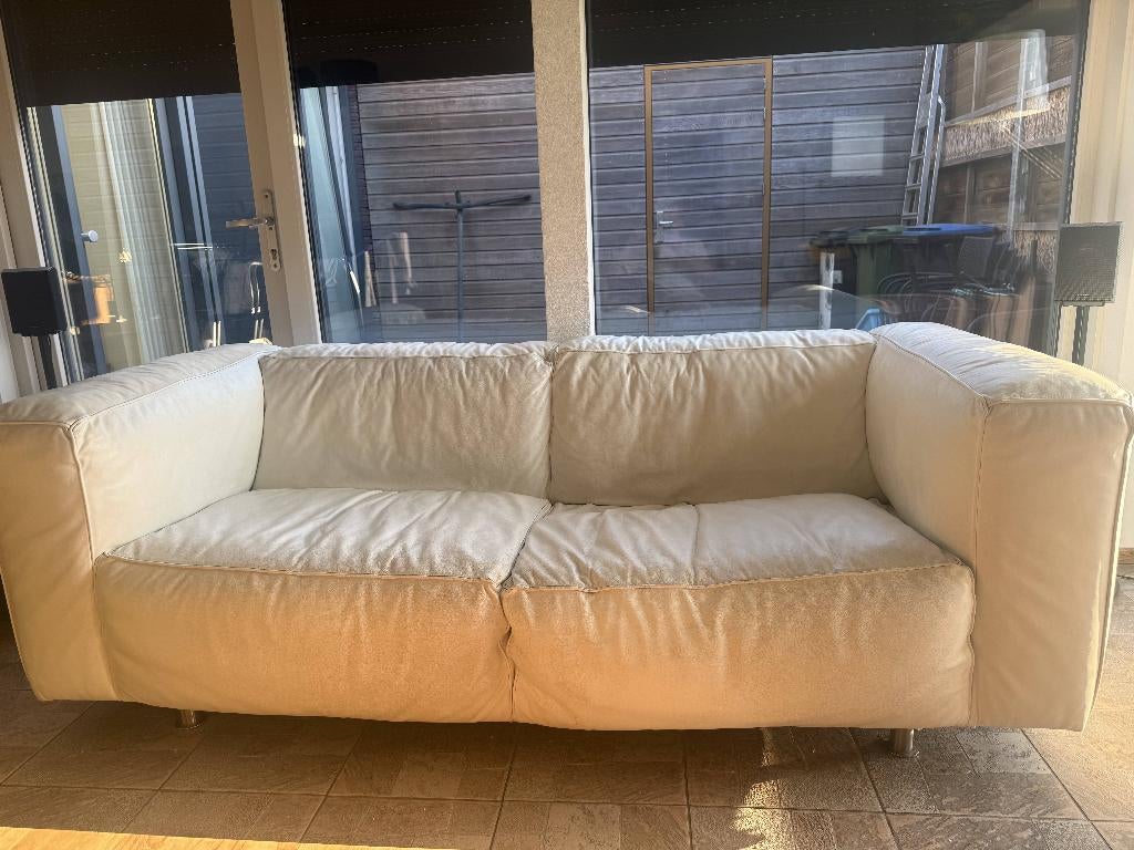 Design bankstel 2 zits wit leder, Ophalen, Gebruikt, Tweepersoons, 75 tot 100 cm