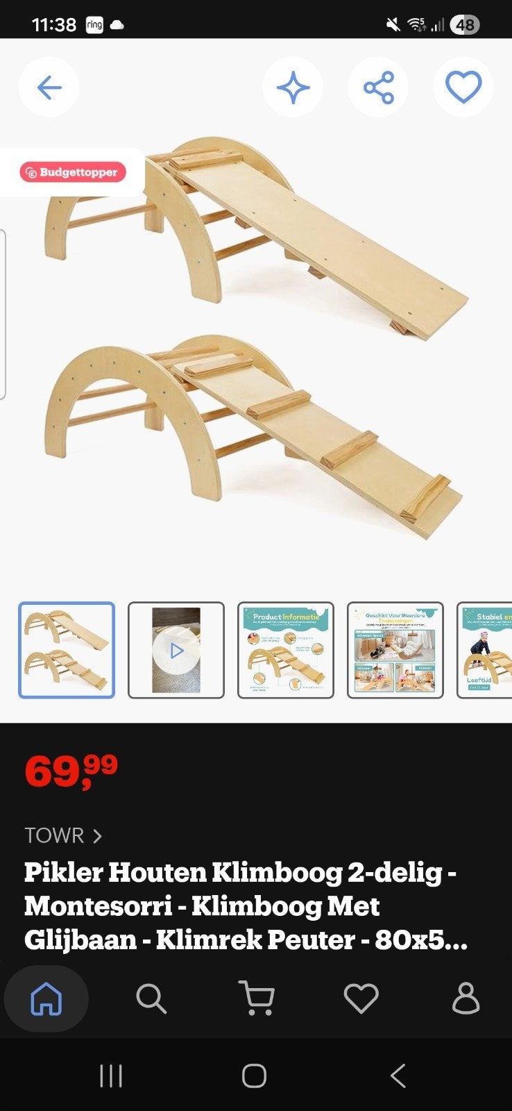 Pikler Houten Klimboog 2-delig - Montessori Klimrek Glijbaan, Ophalen, Zo goed als nieuw, Glijbaan