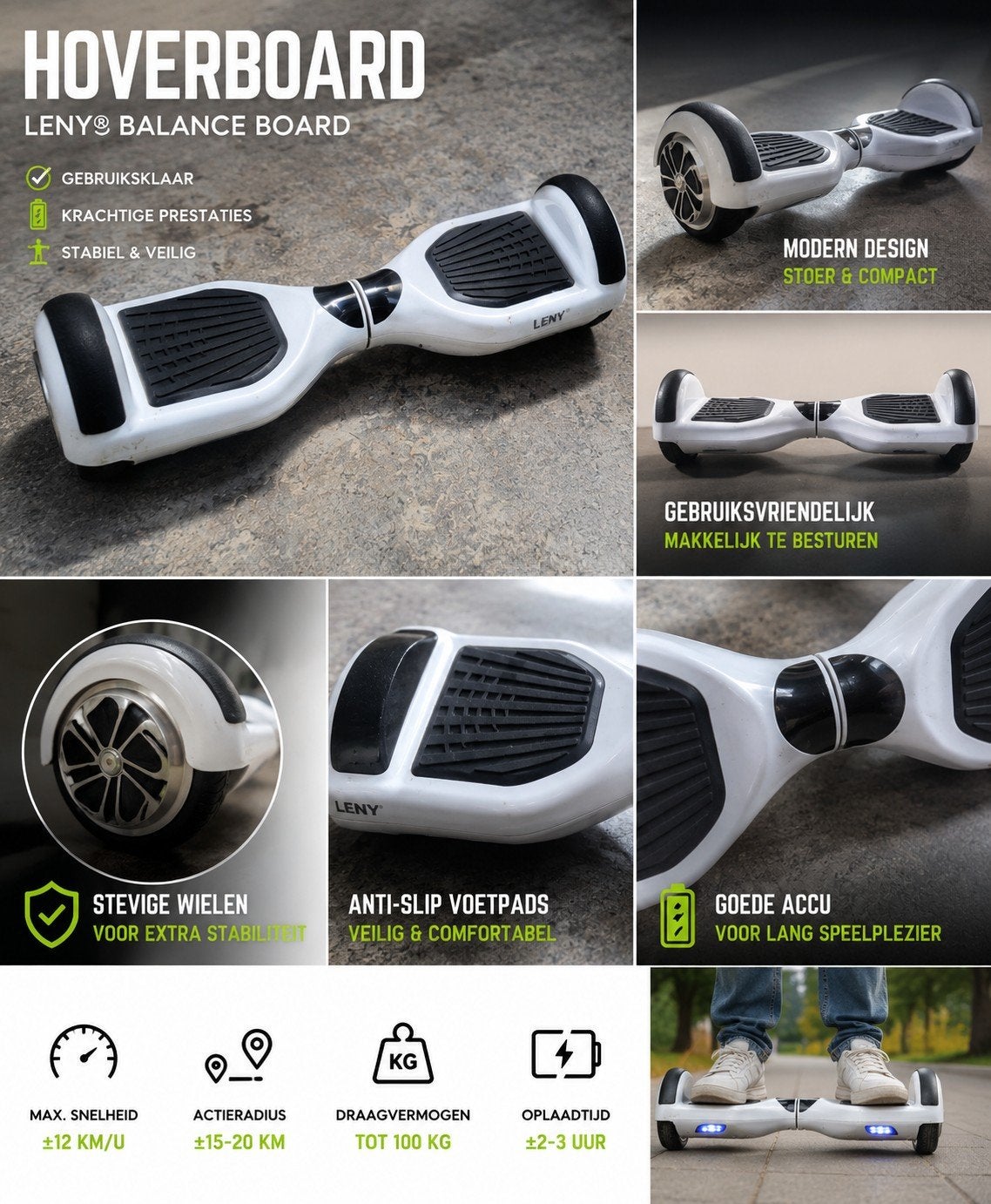 Lenv Hoverboard Balance Board Wit - Zo goed als nieuw, Ophalen of Verzenden, Zo goed als nieuw, Elektrische step (E-scooter), Lenv